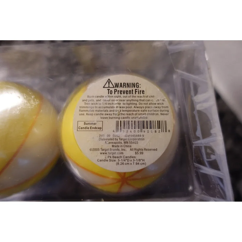 Target 2005 Beach‎ Ball Candles Set of 2 Yellow White Striped Summer Decor NEW